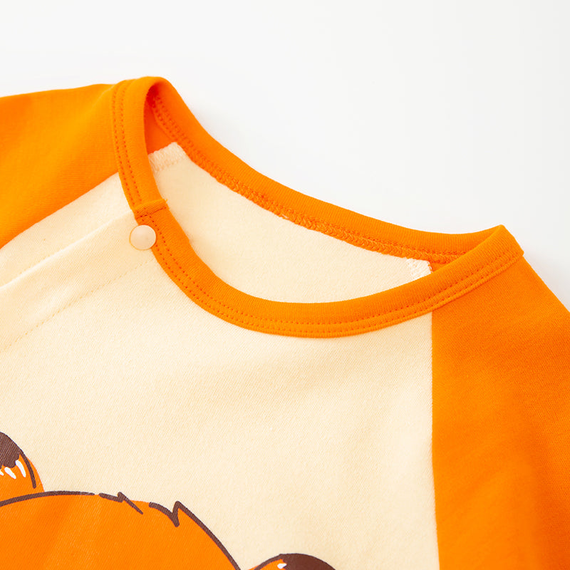 Infants Beige & Orange Printed Cotton Rompers