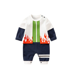 Infant Boys White & Navy Blue Printed Cotton Rompers