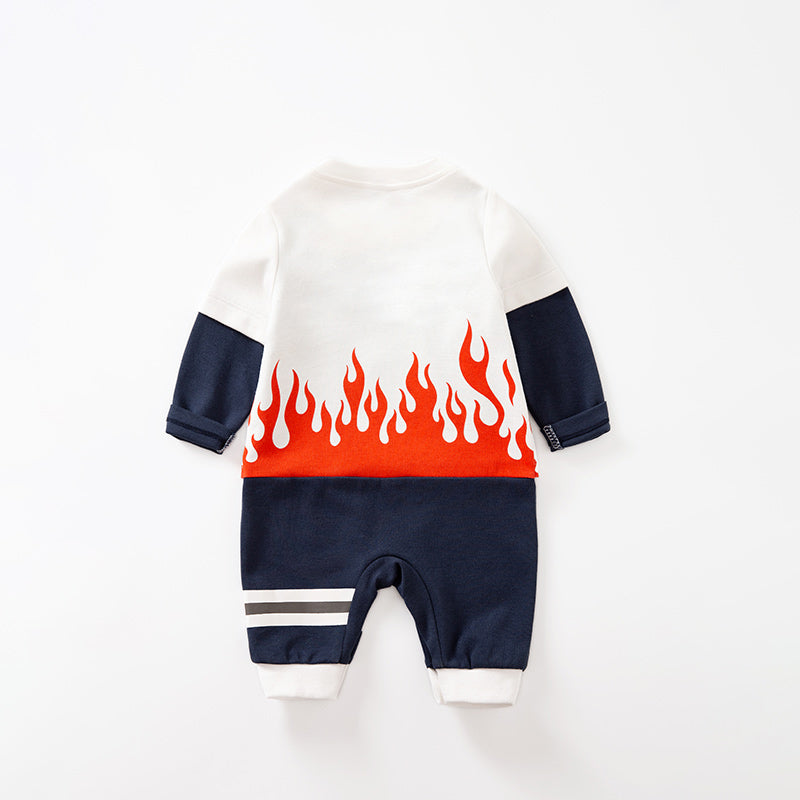 Infant Boys White & Navy Blue Printed Cotton Rompers