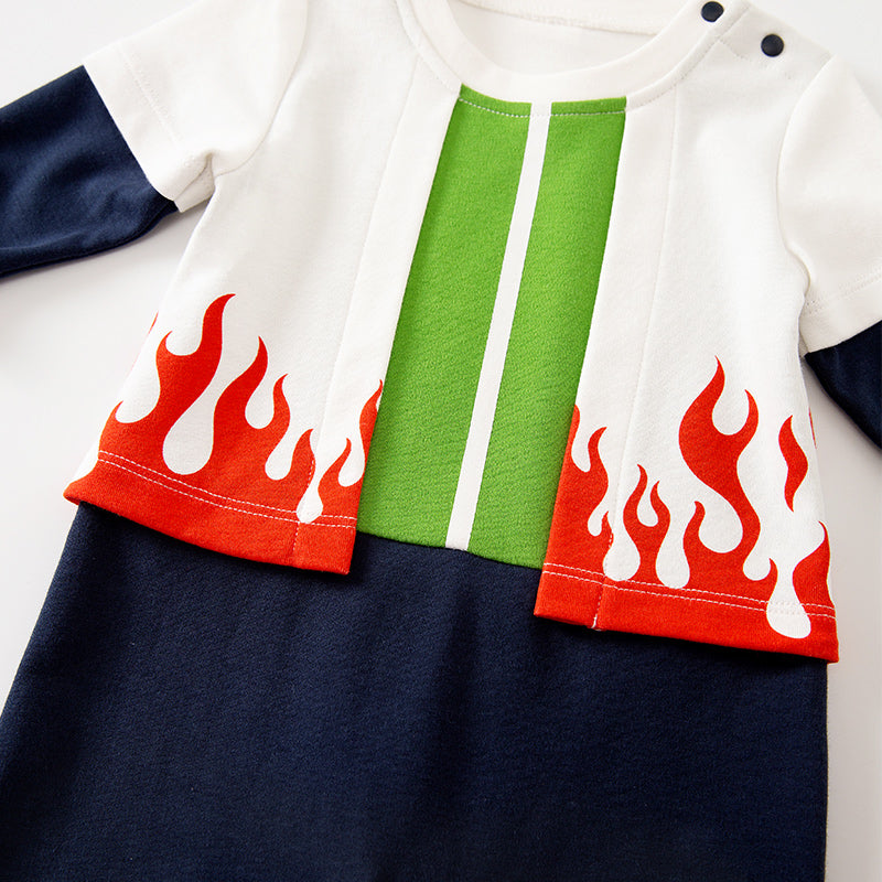 Infant Boys White & Navy Blue Printed Cotton Rompers