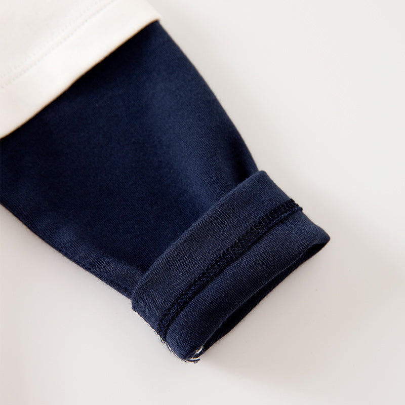 Infant Boys White & Navy Blue Printed Cotton Rompers