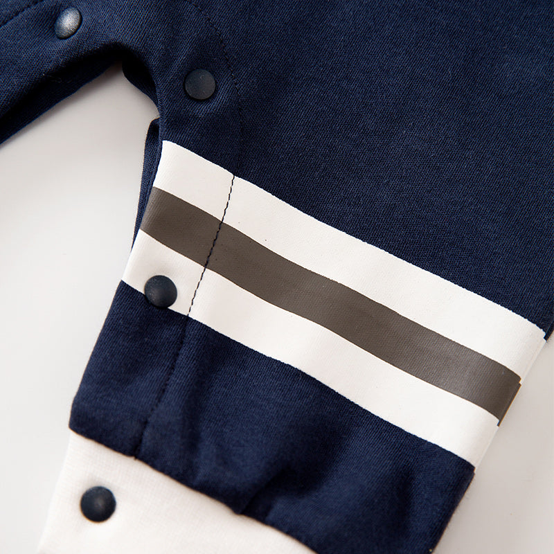 Infant Boys White & Navy Blue Printed Cotton Rompers