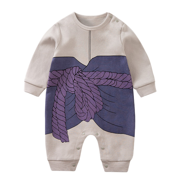 Infant Boys Grey Blue Printed Cotton Rompers