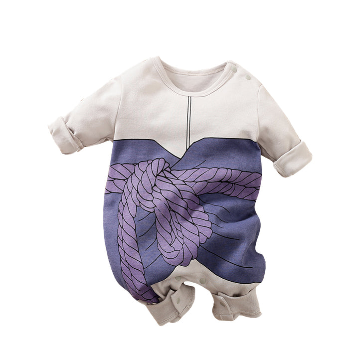 Infant Boys Grey Blue Printed Cotton Rompers