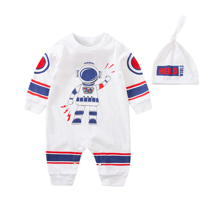 Infant Boys White, Blue & Red Printed Cotton Rompers