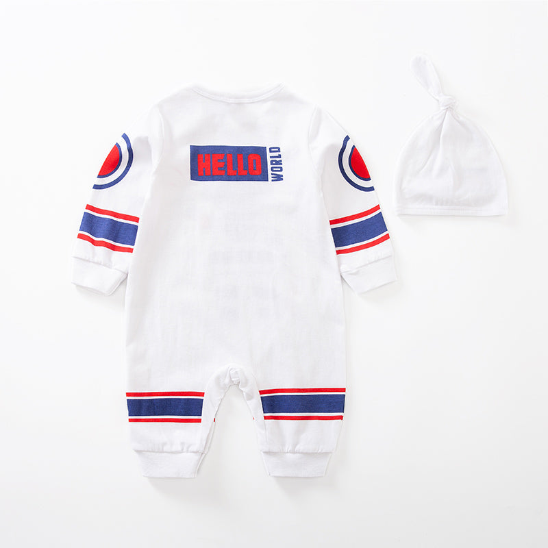 Infant Boys White, Blue & Red Printed Cotton Rompers