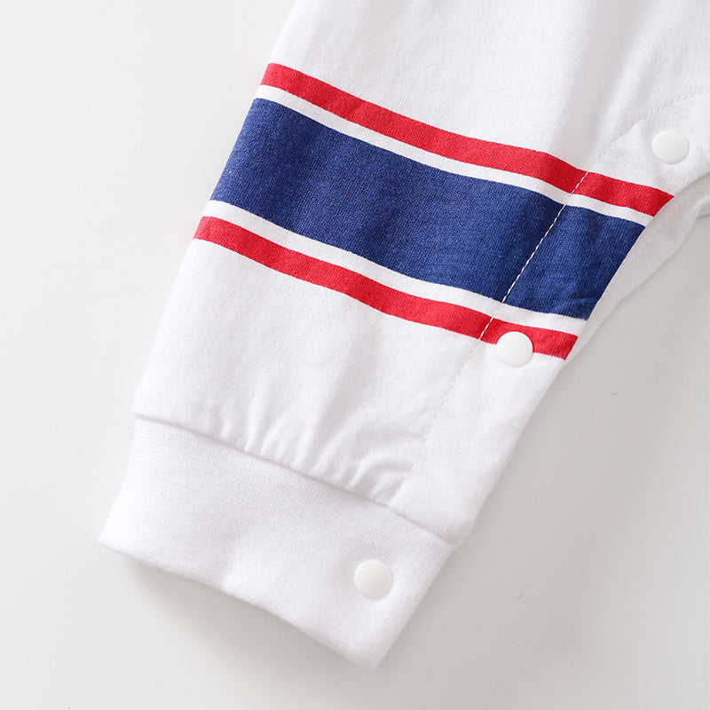 Infant Boys White, Blue & Red Printed Cotton Rompers