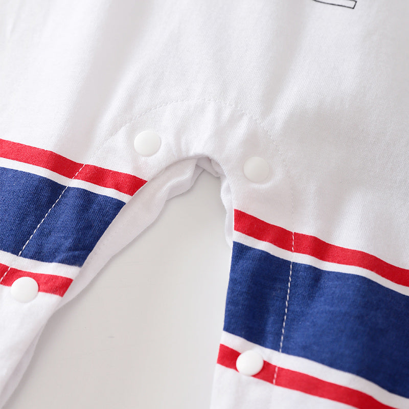 Infant Boys White, Blue & Red Printed Cotton Rompers