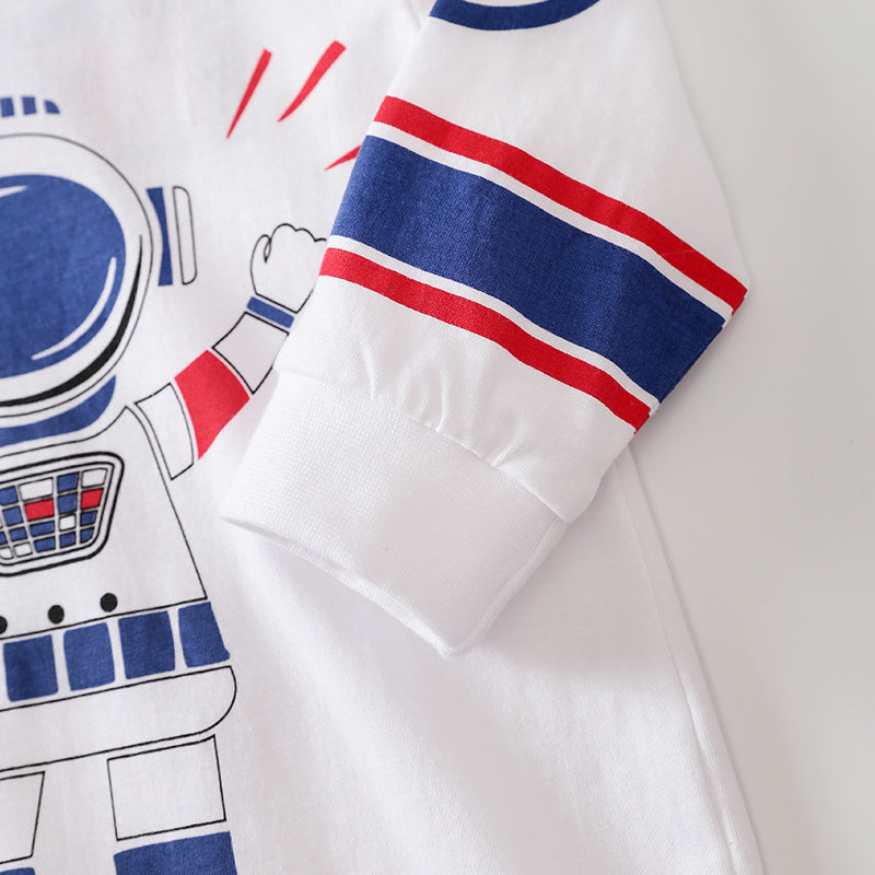 Infant Boys White, Blue & Red Printed Cotton Rompers