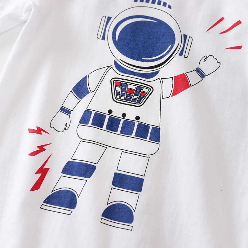 Infant Boys White, Blue & Red Printed Cotton Rompers