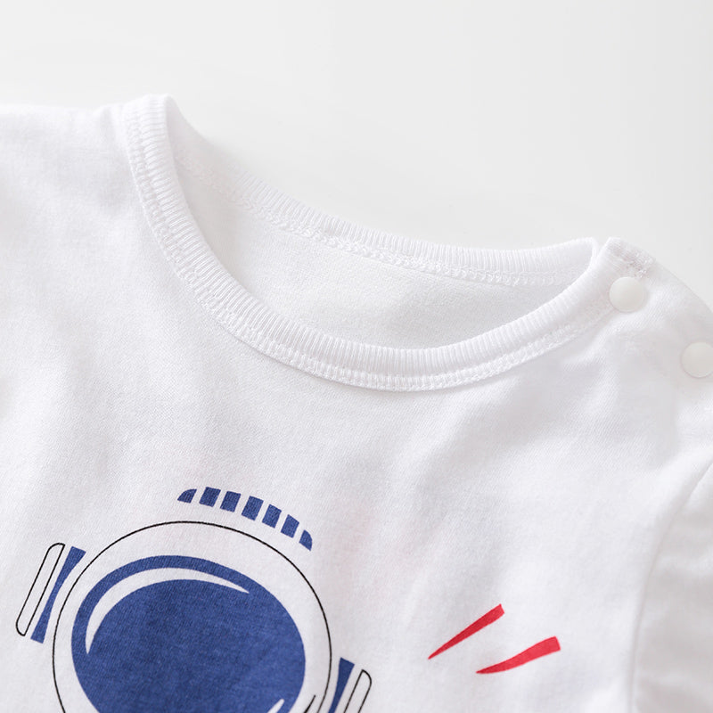 Infant Boys White, Blue & Red Printed Cotton Rompers
