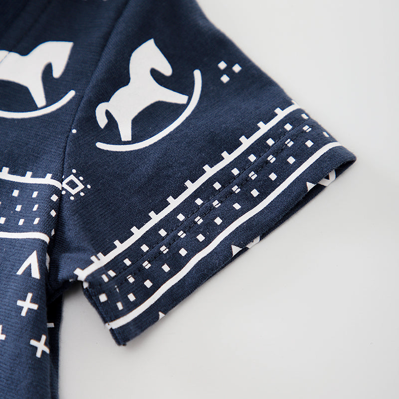 Infant Boys Navy Blue Conversational Printed Cotton Rompers