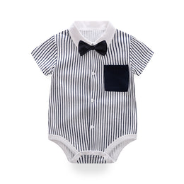 Infants Boys White Striped Cotton Bodysuit