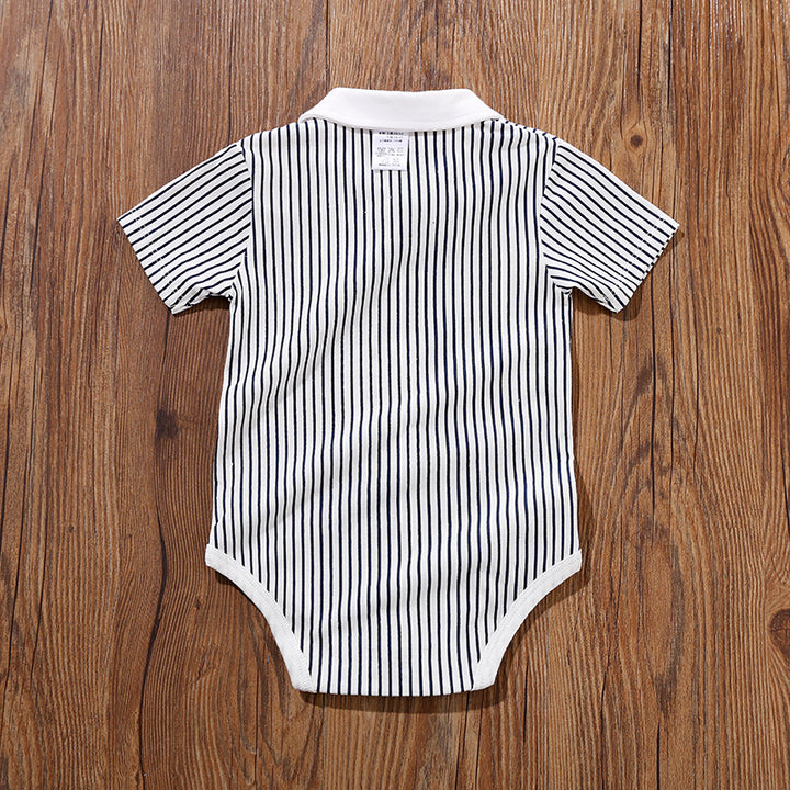 Infants Boys White Striped Cotton Bodysuit