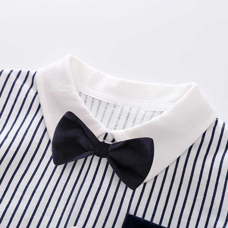 Infants Boys White Striped Cotton Bodysuit