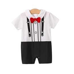 Infant Boys White & Black Printed Cotton Rompers