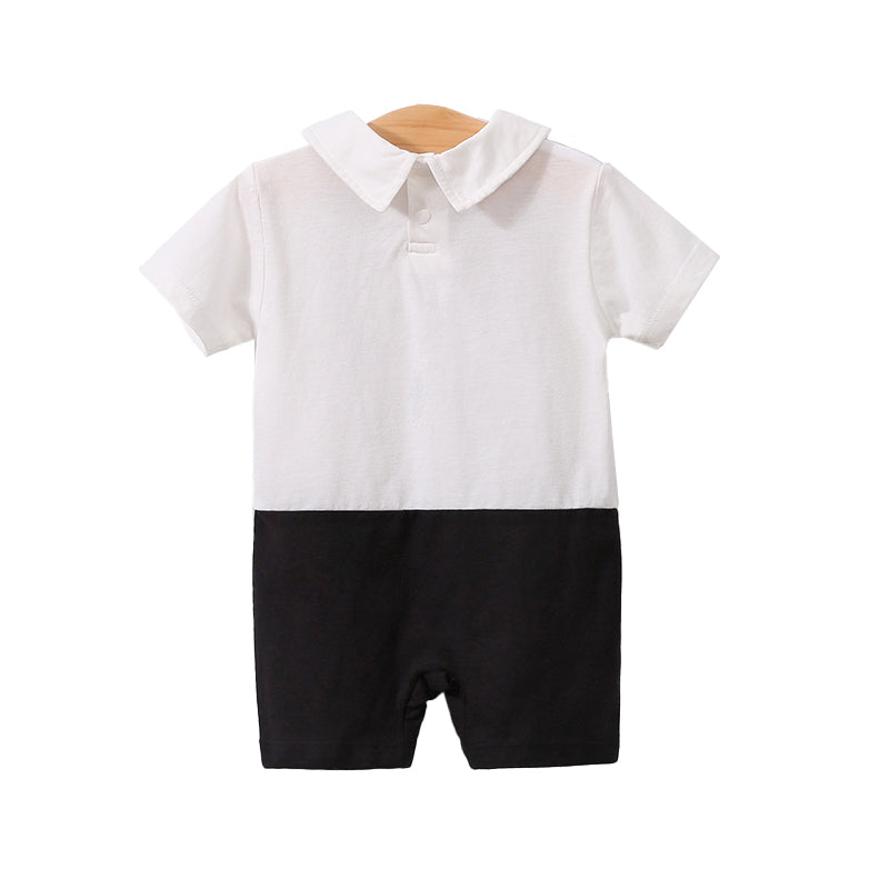 Infant Boys White & Black Printed Cotton Rompers