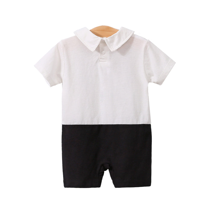 Infant Boys White & Black Printed Cotton Rompers