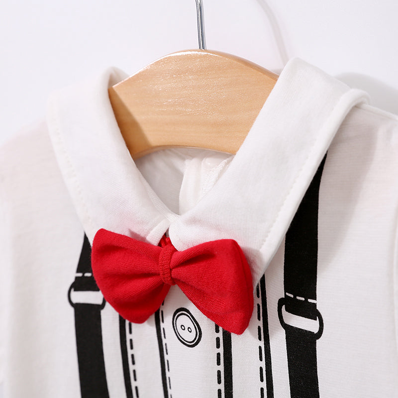Infant Boys White & Black Printed Cotton Rompers
