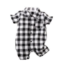 Infant Boys Black Checked Cotton Romper