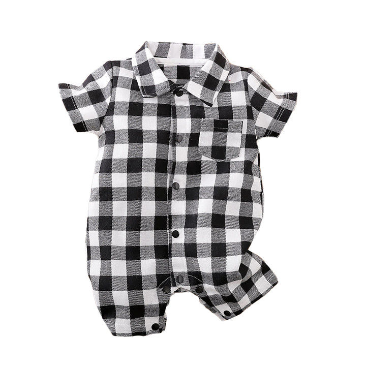 Infant Boys Black Checked Cotton Romper