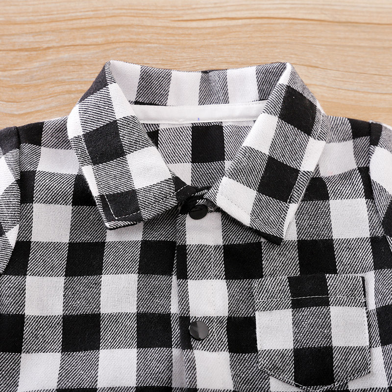 Infant Boys Black Checked Cotton Romper