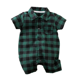 Infant Boys Green Black Checked Cotton Romper