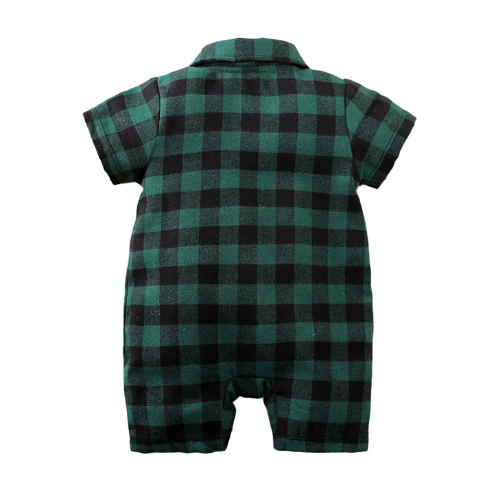 Infant Boys Green Black Checked Cotton Romper