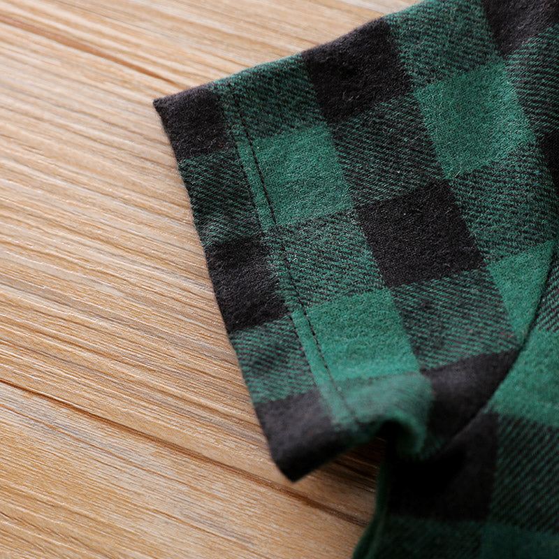 Infant Boys Green Black Checked Cotton Romper