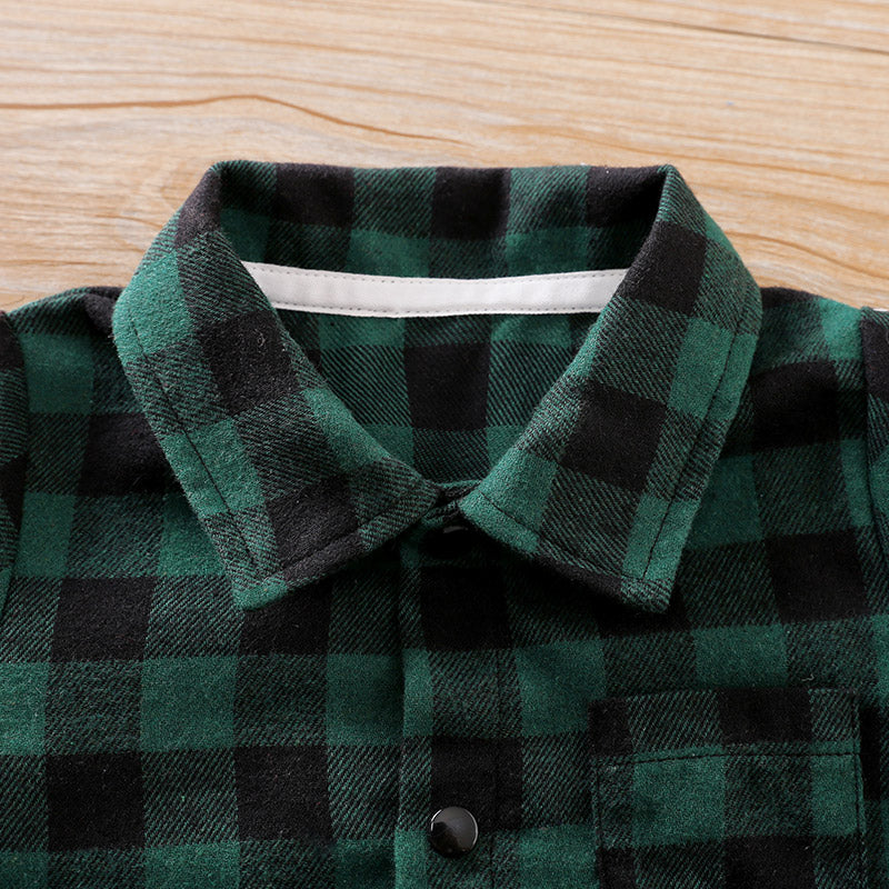 Infant Boys Green Black Checked Cotton Romper