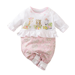 Infant Girls Pink Printed Cotton Romper
