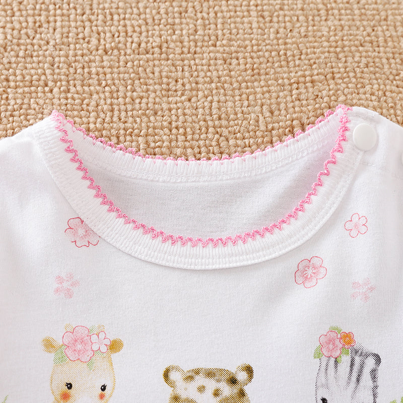 Infant Girls Pink Printed Cotton Romper