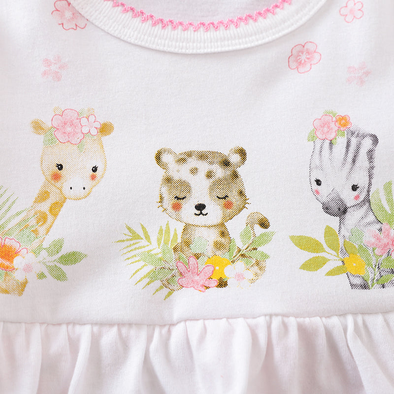 Infant Girls Pink Printed Cotton Romper