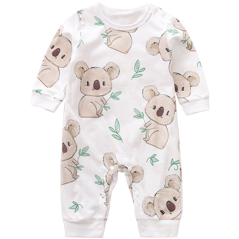 Infants White Conversational Printed Cotton Rompers
