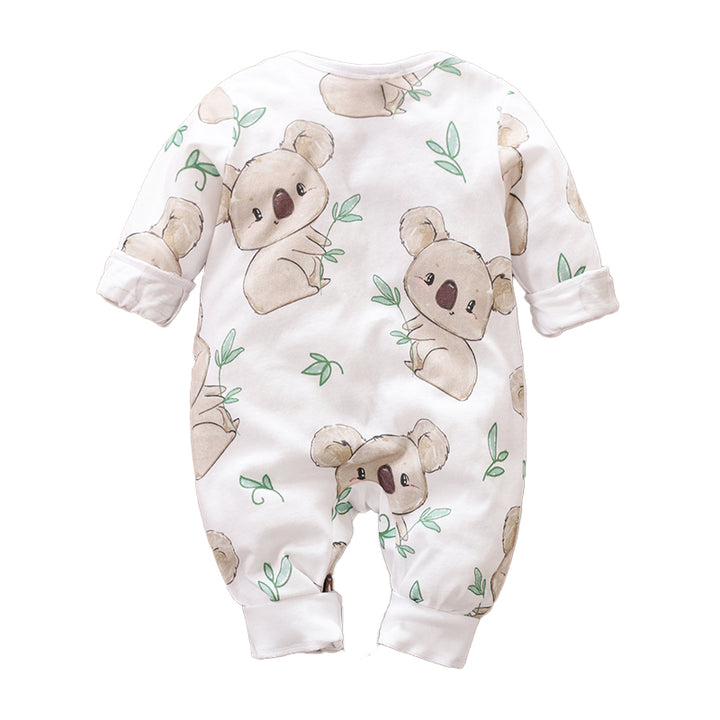 Infants White Conversational Printed Cotton Rompers