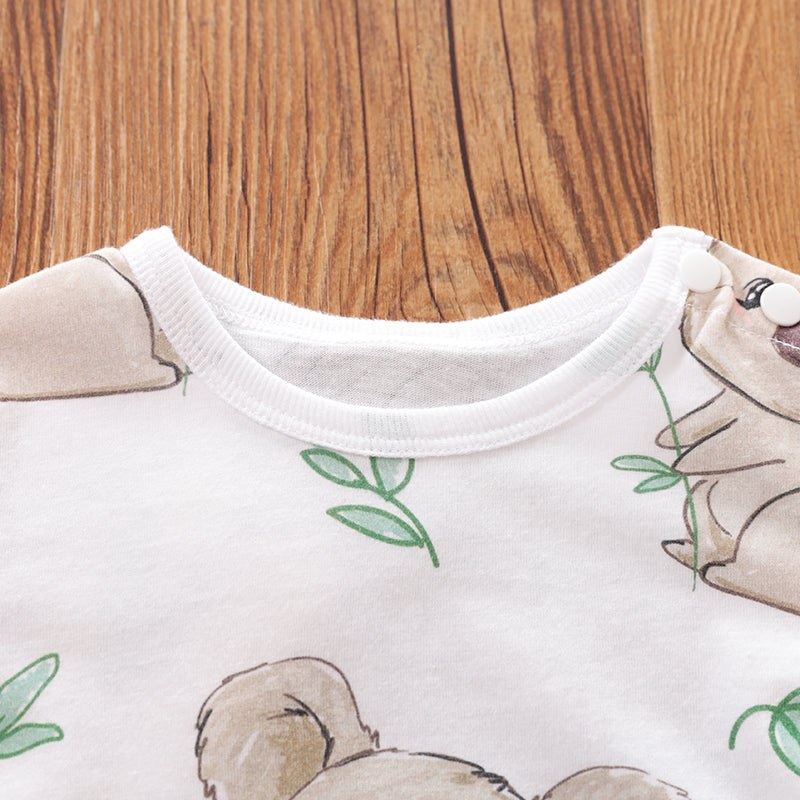 Infants White Conversational Printed Cotton Rompers