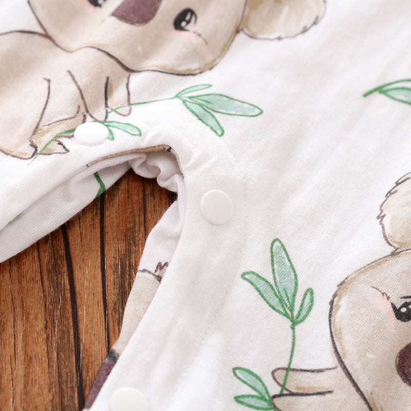 Infants White Conversational Printed Cotton Rompers