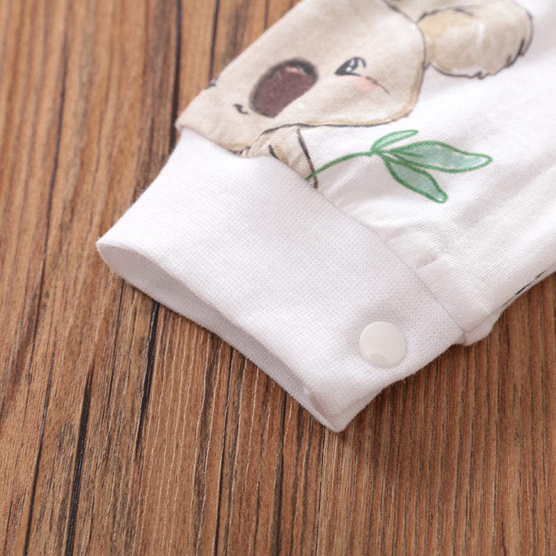 Infants White Conversational Printed Cotton Rompers