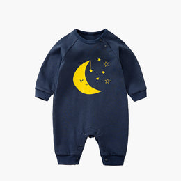 Infants Navy Blue Printed Cotton Rompers
