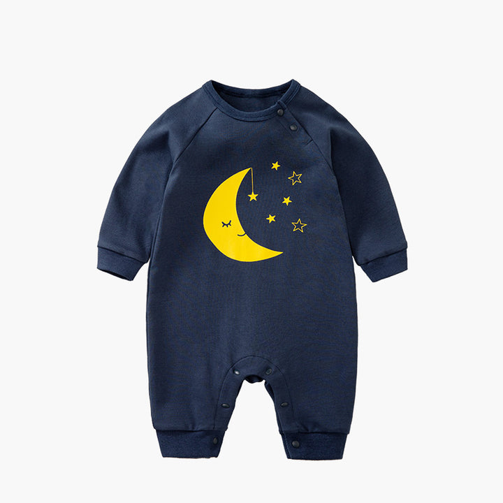 Infants Navy Blue Printed Cotton Rompers