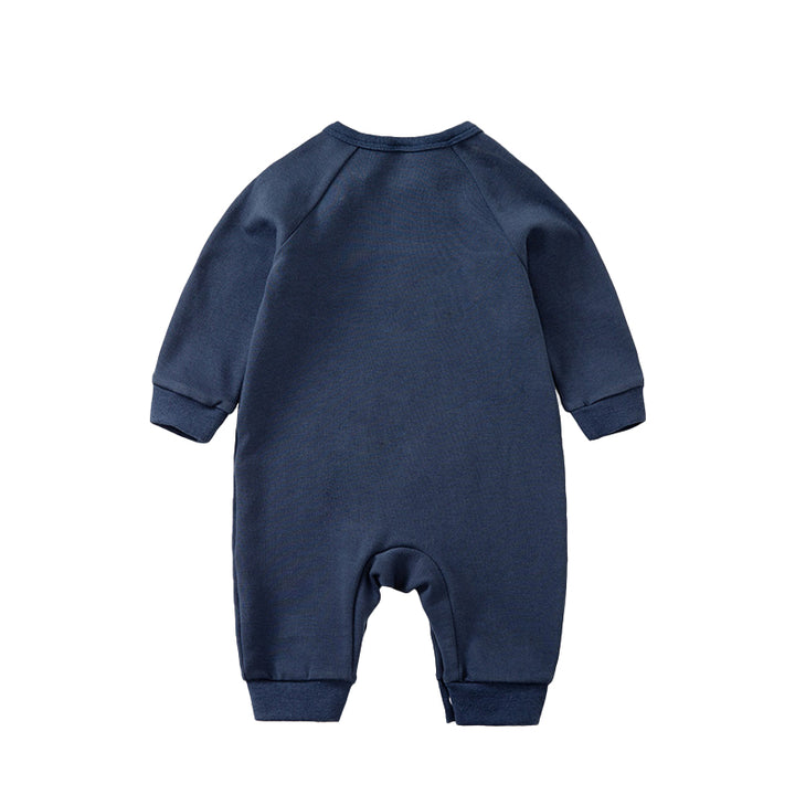 Infants Navy Blue Printed Cotton Rompers