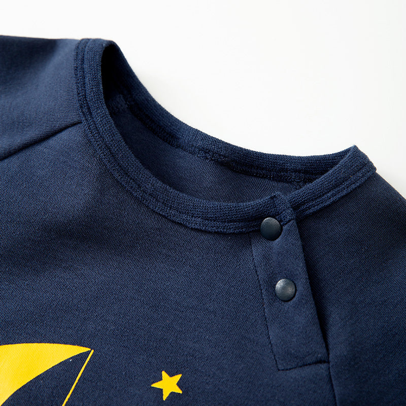 Infants Navy Blue Printed Cotton Rompers