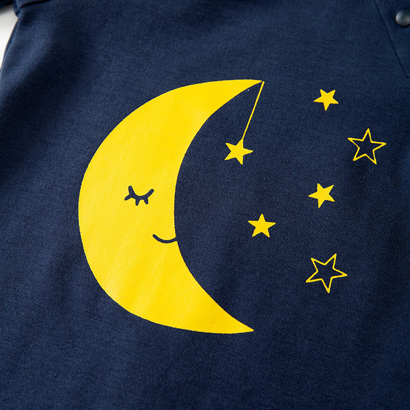 Infants Navy Blue Printed Cotton Rompers