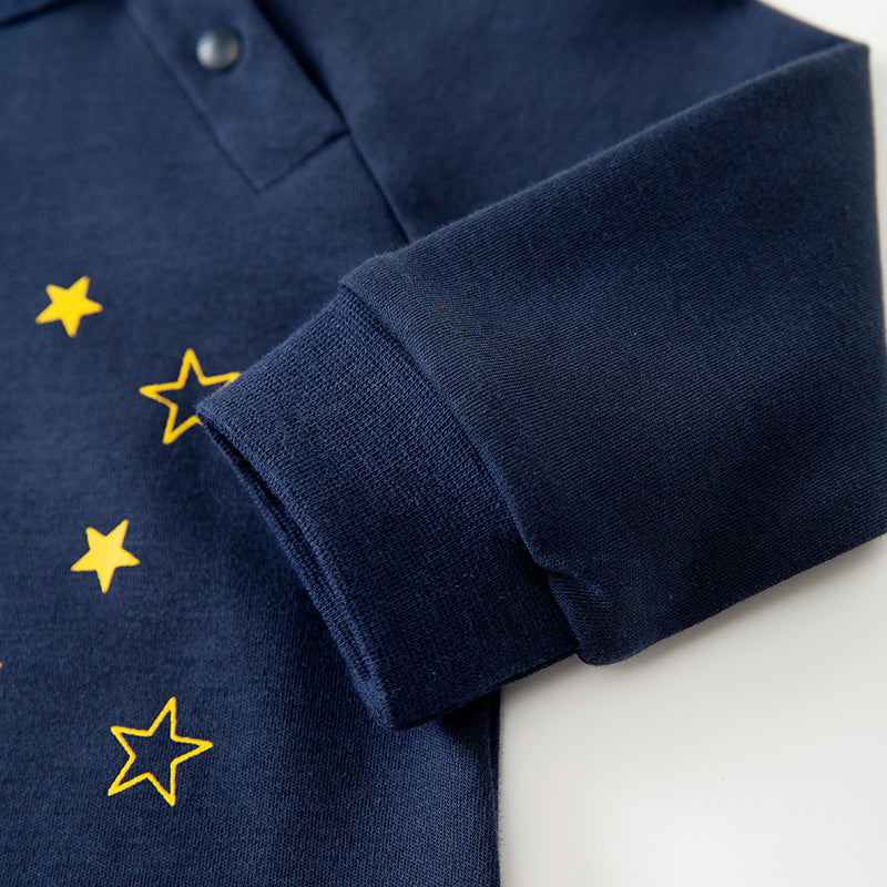 Infants Navy Blue Printed Cotton Rompers
