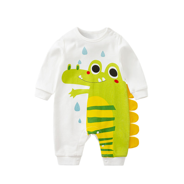 Infant Boys White & Green Printed Cotton Rompers