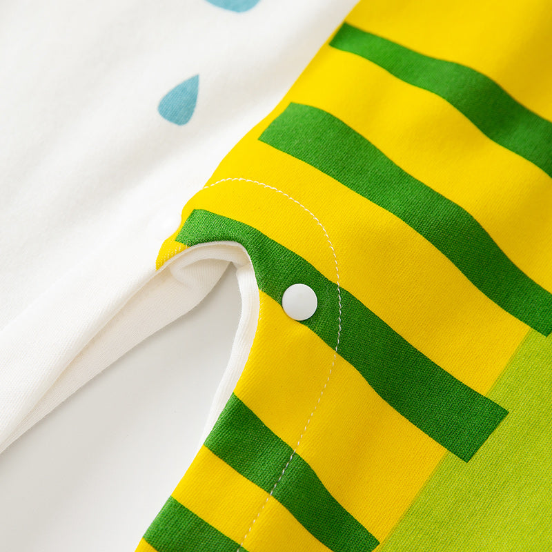 Infant Boys White & Green Printed Cotton Rompers