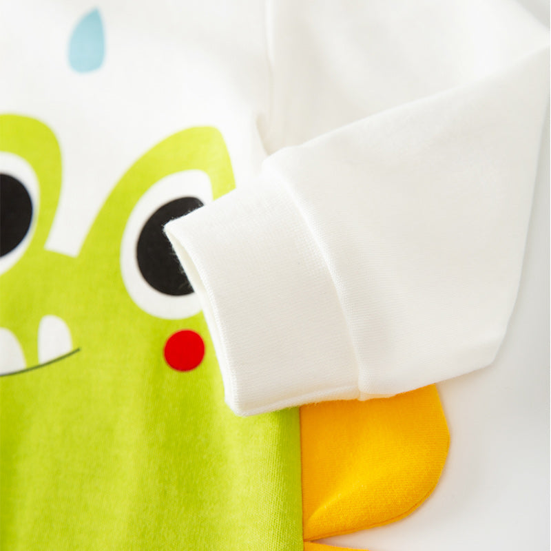 Infant Boys White & Green Printed Cotton Rompers