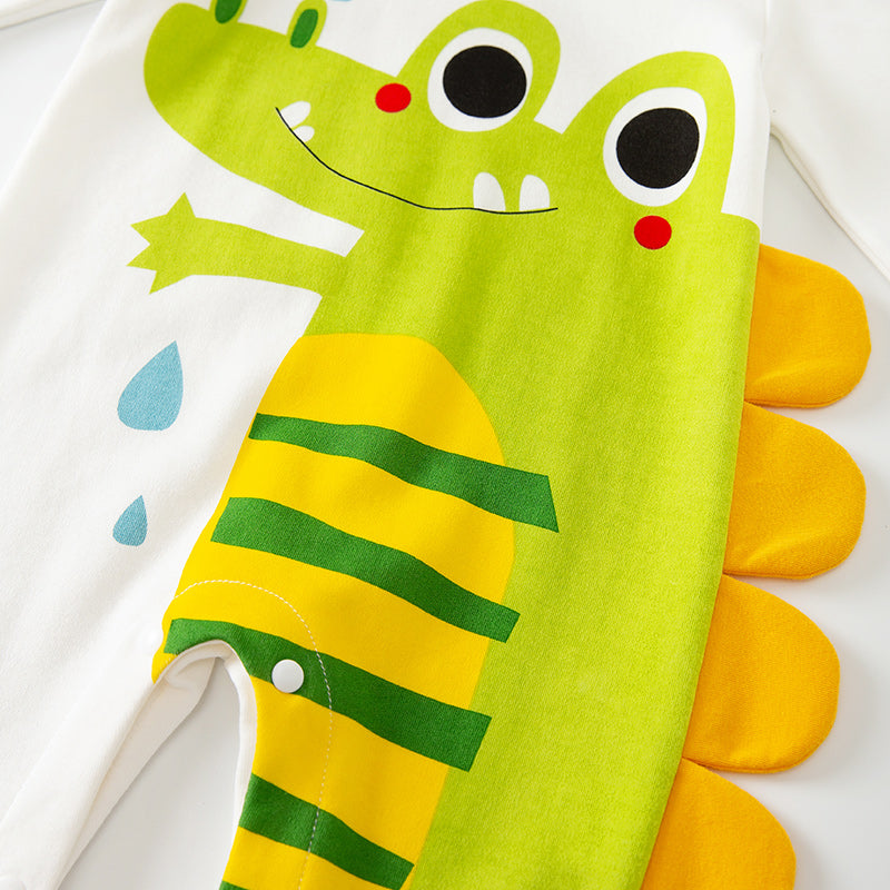 Infant Boys White & Green Printed Cotton Rompers