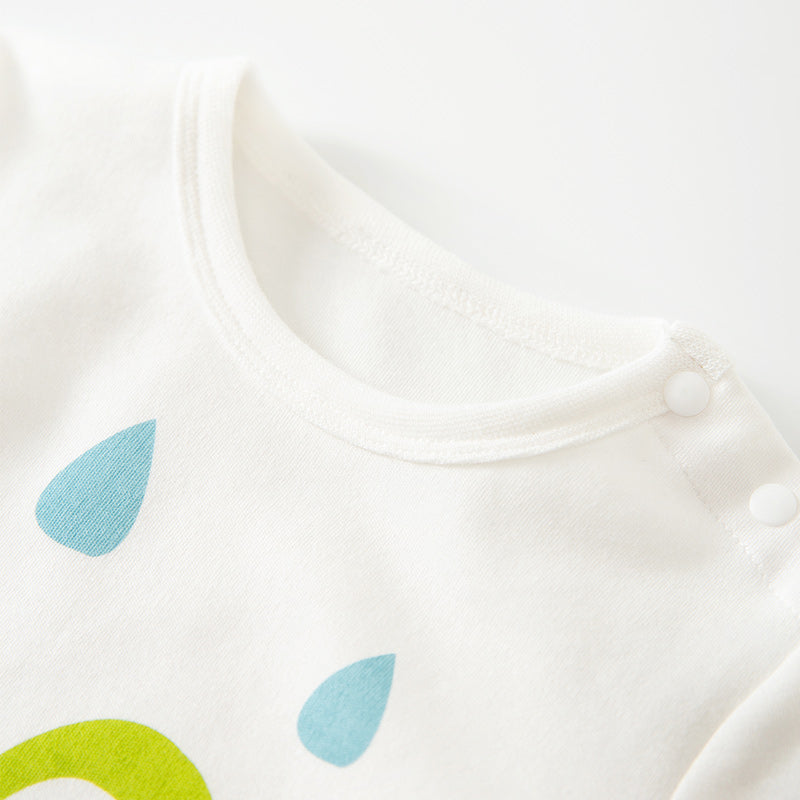 Infant Boys White & Green Printed Cotton Rompers