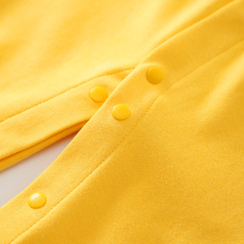 Yellow & White Infant Boys Abstarct Printed Shirt Collar Cotton Romper